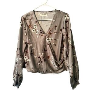 Lucky Brand Green Floral Wrap Blouse Size XS